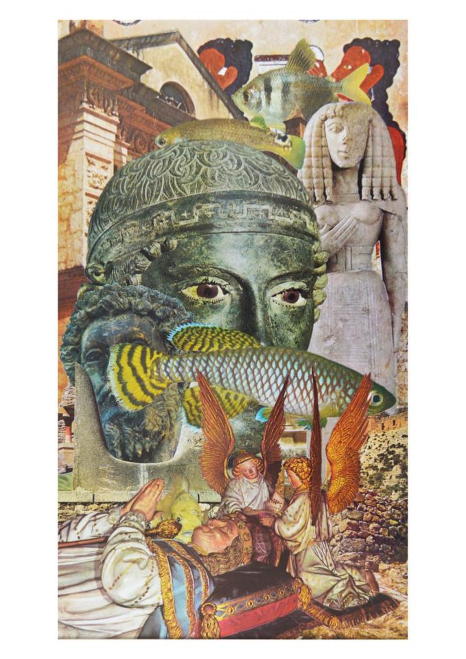 L'Aurige au tombeau, 2017. Collage, 39,5 x 22,3 cm. Collection particulière
